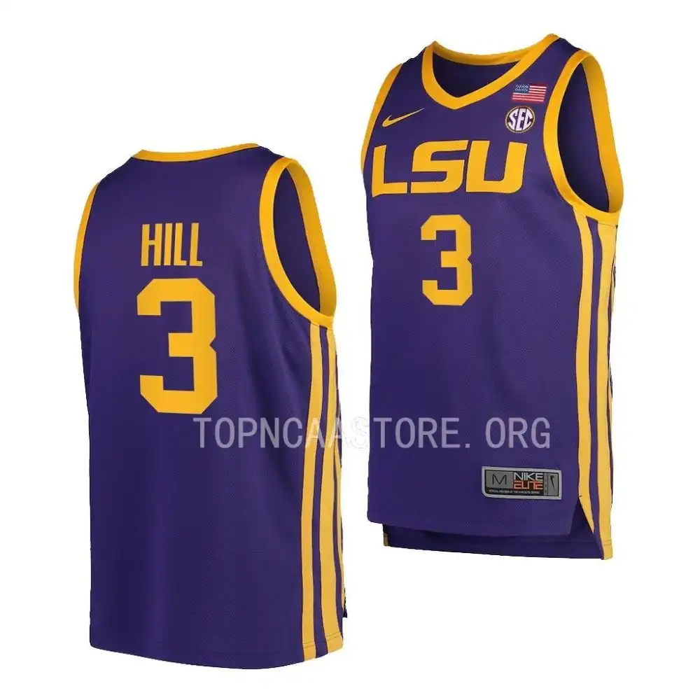 Men's LSU Tigers Justice Hill #3 2022-23 Purple Replica NCAA Basketball Jersey